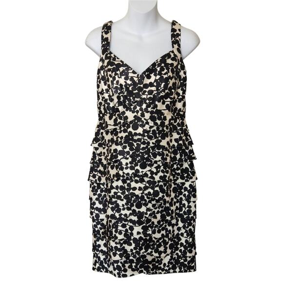 LONDON TIMES Black and White Floral Satin Layered Dress Size 8P - Picture 11 of 11